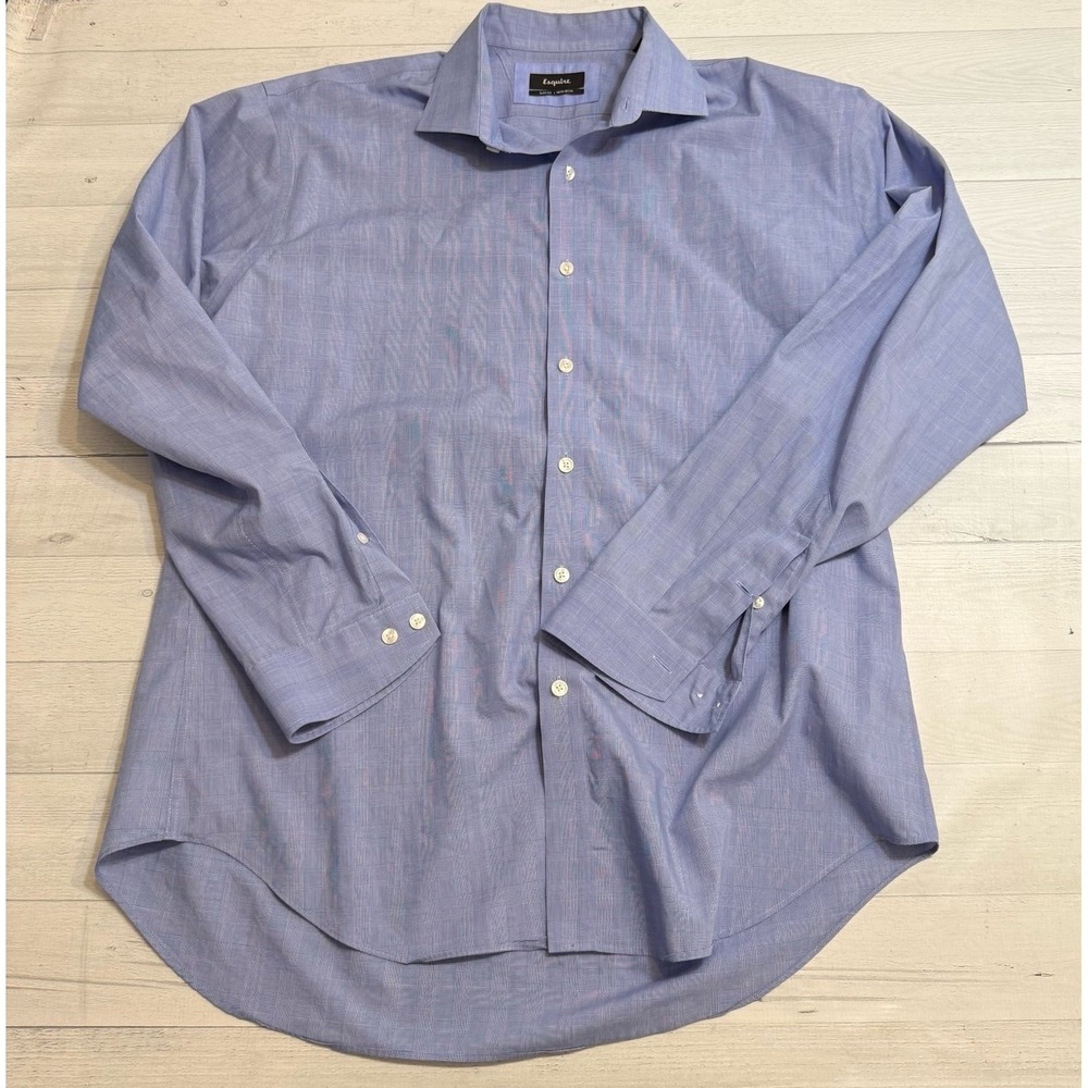 Esquire men's blue long sleeve button‎ down dress shirt 17 34/35 slim fit